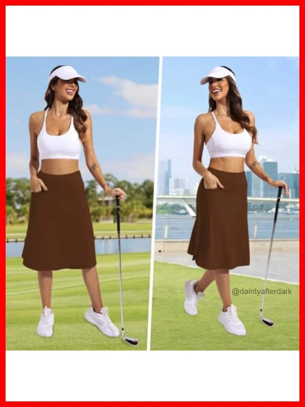 Women's Athletic Skort Knee Length with Pockets High Rise Active Running Skirt